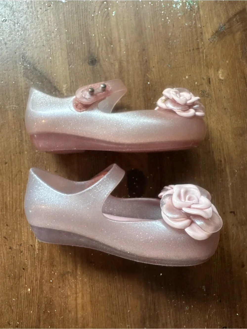 Mini Melissa Pink Glitter Flower Mary Jane Shoes